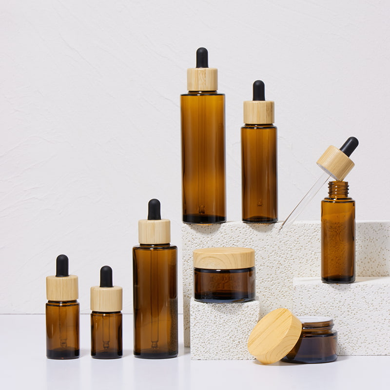 coleção de garrafas conta-gotas de vidro âmbar de 20 mm com círculo de bambu